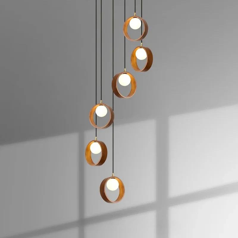 REVEN Designer Glass Chandelier Modern Solid wood Openwork Ceiling Light Dimmable Gold Pendant Lamp