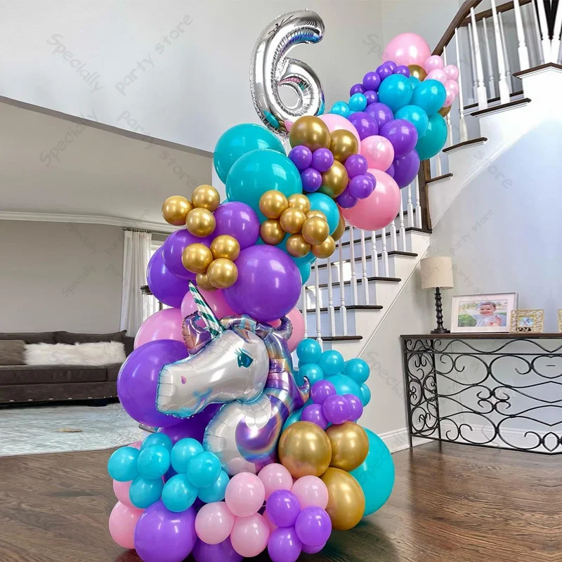 126 teile/satz Einhorn Regenbogen Luftballons Girlande Bogen Kit Hochzeit Geburtstag Party Decor Kinder Baby Dusche Geburtstag Latex Luft Globos