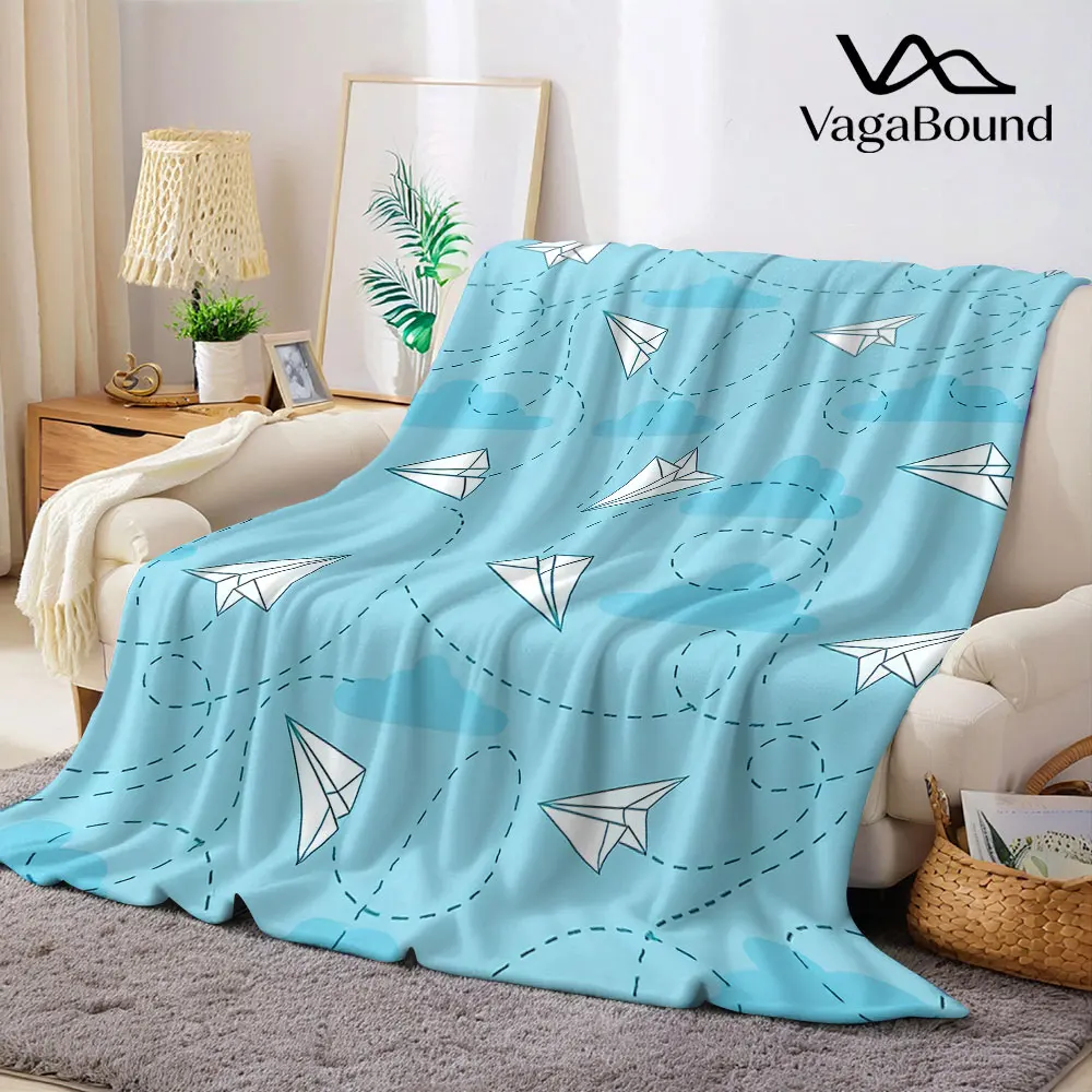 Paper Plane Cloud Flannel Blanket Warm Soft Halloween Christmas Decorative Couch Warm Cozy All-Season Gift