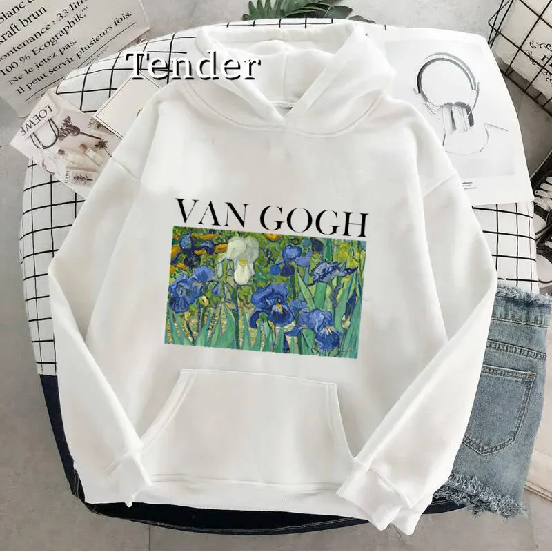 Van Gogh Hoodies Women Harajuku Fashion Sweatshirt Fleece Vintage Oversized Sweatshirt Female Purple Long Sleeve 2023