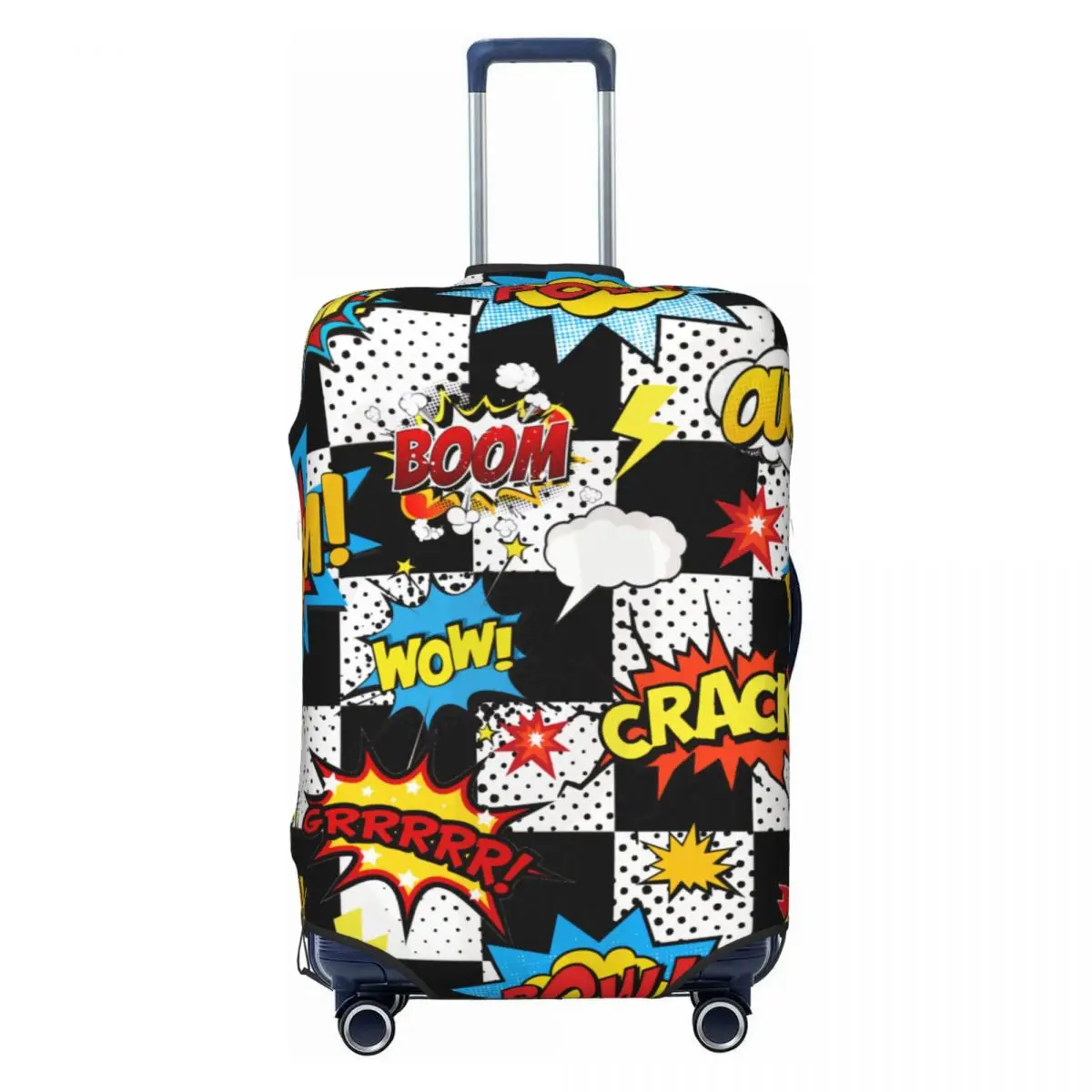 

Checkered Comic Word Bubble Travel Luggage Cover Dust Proof Suitcase Cover Protector Fit 18-32 Inch