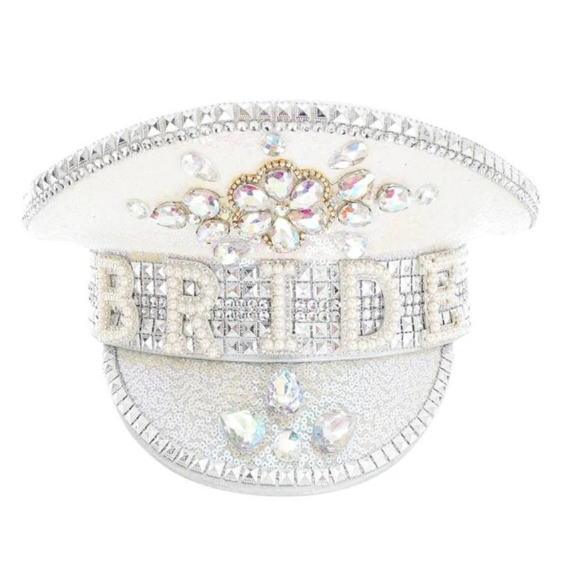 R1WE Blingbling حجر الراين الكابتن قبعة الإبحار حزب قبعة المرحلة الدعائم غطاء الرأس الزفاف