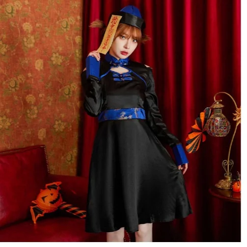 زي أداء للبالغين، زي زومبي للسيدات الصيني القديم، زي تشينغ ديناس للهالوين، أداء مهرجان الأشباح