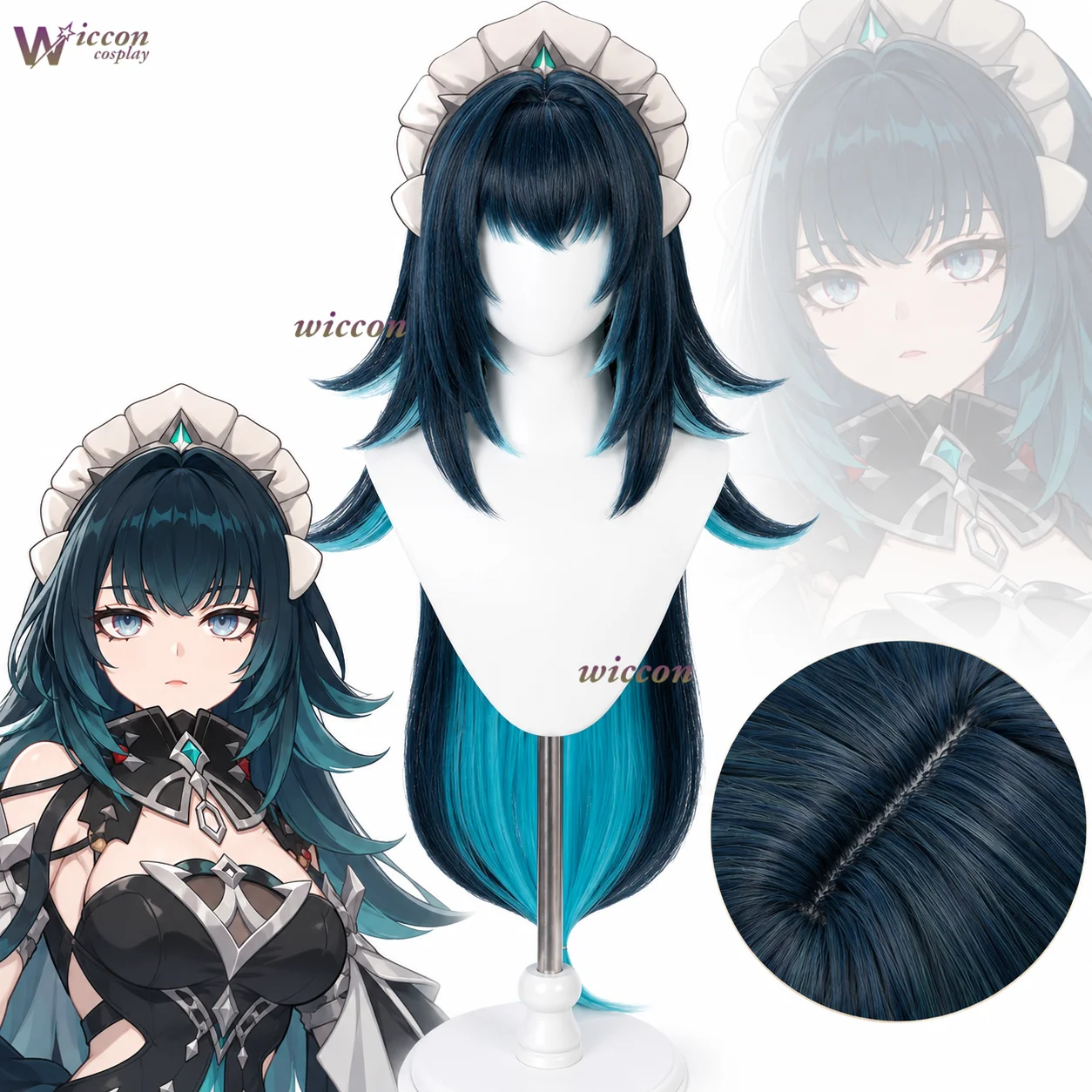 MoeMimic Genshin Impact Danica Cosplay Wig Anime Female Dark Green Long Cosplay Wig Synthetic Heat‑Resistant Hair Halloween Game