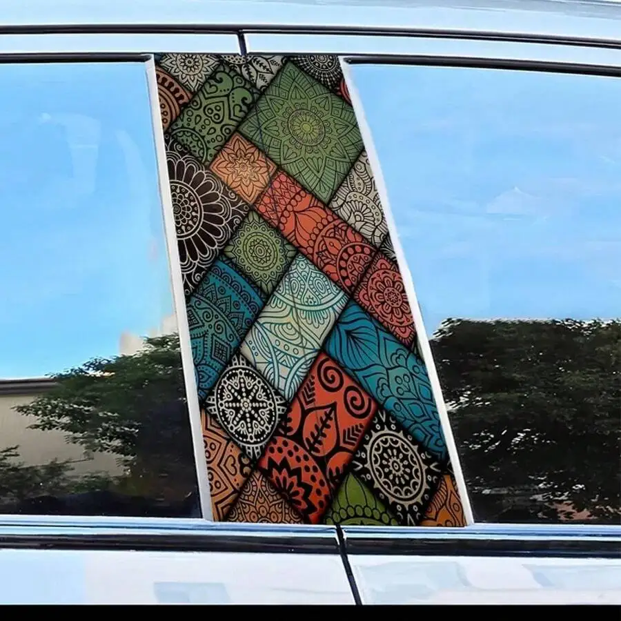 2pcs Mandala Pattern Car B-Pillar Decorative Stickers, Durable Vinyl Protective Film, Suitable For B-Pillar Exterior Accessories view 3