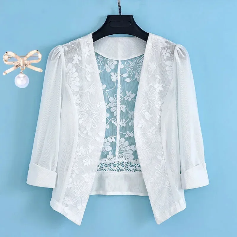 

Pop High-End Small Shawl With Skirt New Women's Cheongsam With Fashion Coat Summer Skynet Yarn Joker Tank Top Sunscreen Clothing