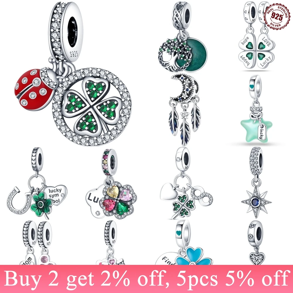 Hot 925 Sterling Silver Four Leaf Clover Lucky Symbol Series Charms Beads Fit Original Wear Bracelets S925 DIY Jewelry Gifts