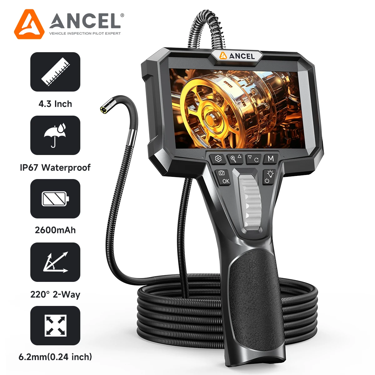 

HD1080P Automotive Industrial Endoscope IP67 Waterproof 6.2mm Lens Pipe Sewer Inspection Tools Camera Borescope ANCEL AN301
