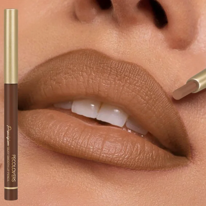 Matita per labbra a tubo marrone, selezione multicolore, raffigurante i contorni delle labbra, labbra piene e affascinanti, cosmetici per labbra