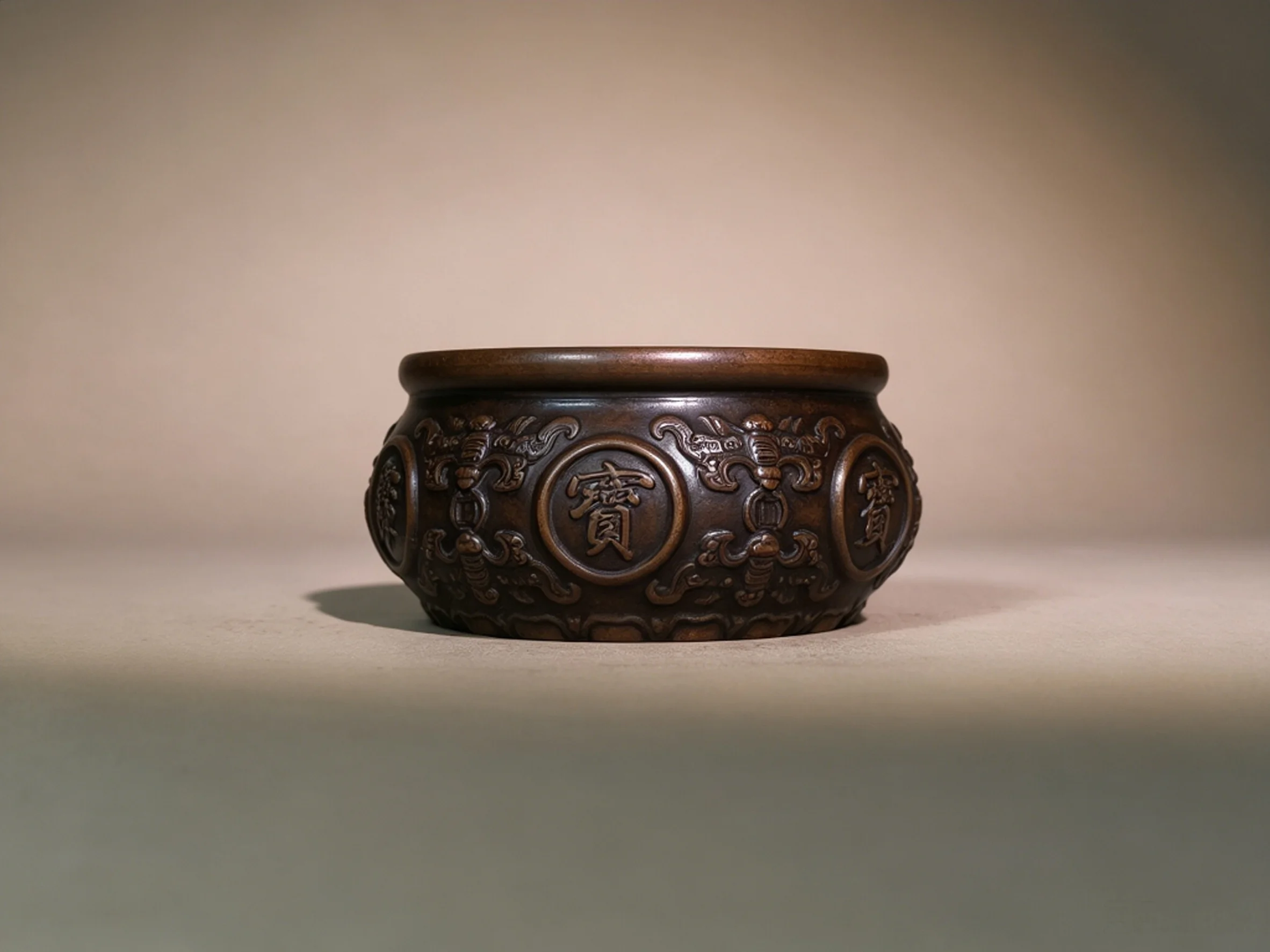 Exquisite Pure Copper Ornament of Five Blessings, Twin Fish Embracing Fortune and Treasure Basin, A Fine Craftwork for Home and