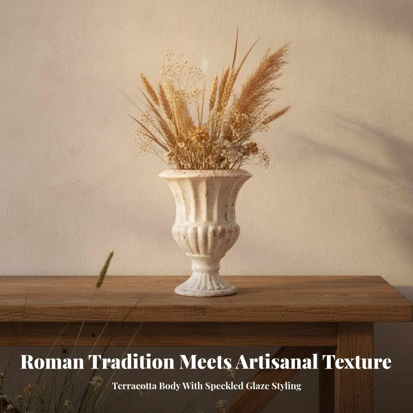 Decorative Fluted Vase Vintage-Influenced, Vase with Pedestal Base, Rustic,