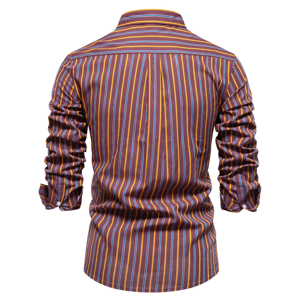 2023 New Autumn 100% Cotton Striped Shirt for Men Long Sleeve  Turn-down Collar Social Mens Shirts Classic Business Men Clothing