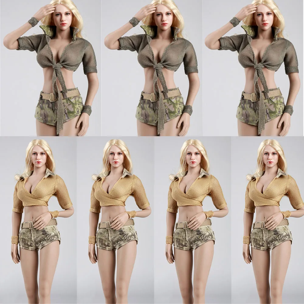 Fg024/Fg025/Fg026 1/6 Scale Female Soldier Combat Uniform Military Lace Crop Top Hot Pants For 12'' Action Figure Body Model