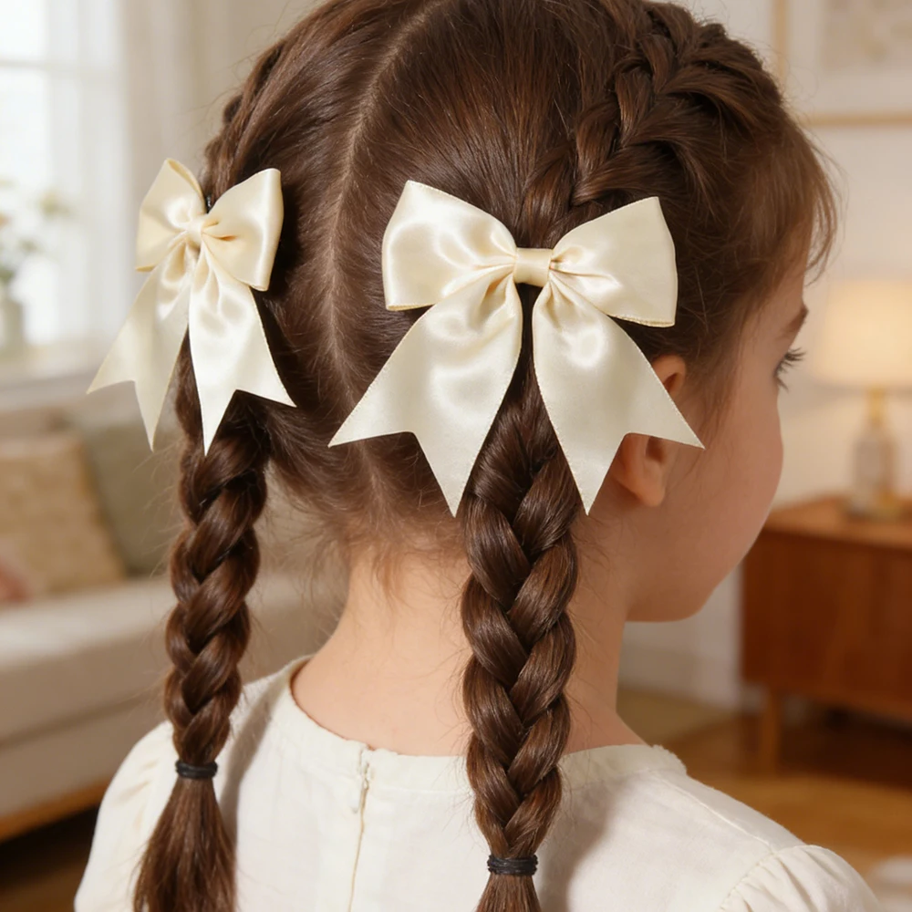 4 Stück/Set Mädchen-Haaraccessoires, 2 große + 2 kleine Haarspangen mit Schleifen, süße, niedliche Haaraccessoires für Kinder und Babys zum Tragen – Detail 3