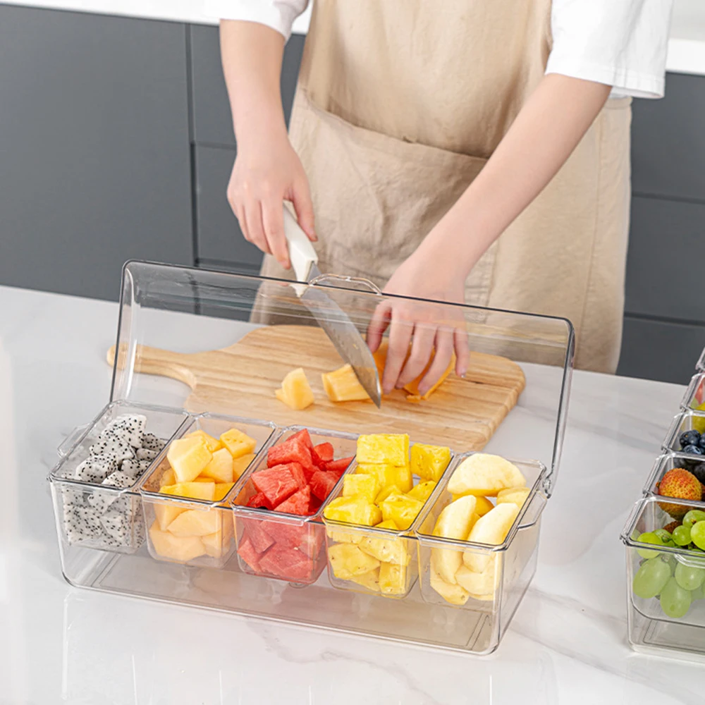 Ice Chilled Fruit Containers 5 Individual Storage Boxes Keep Fresh Serving Platter for Fruit, Salad, Food, Outdoor, Picnics