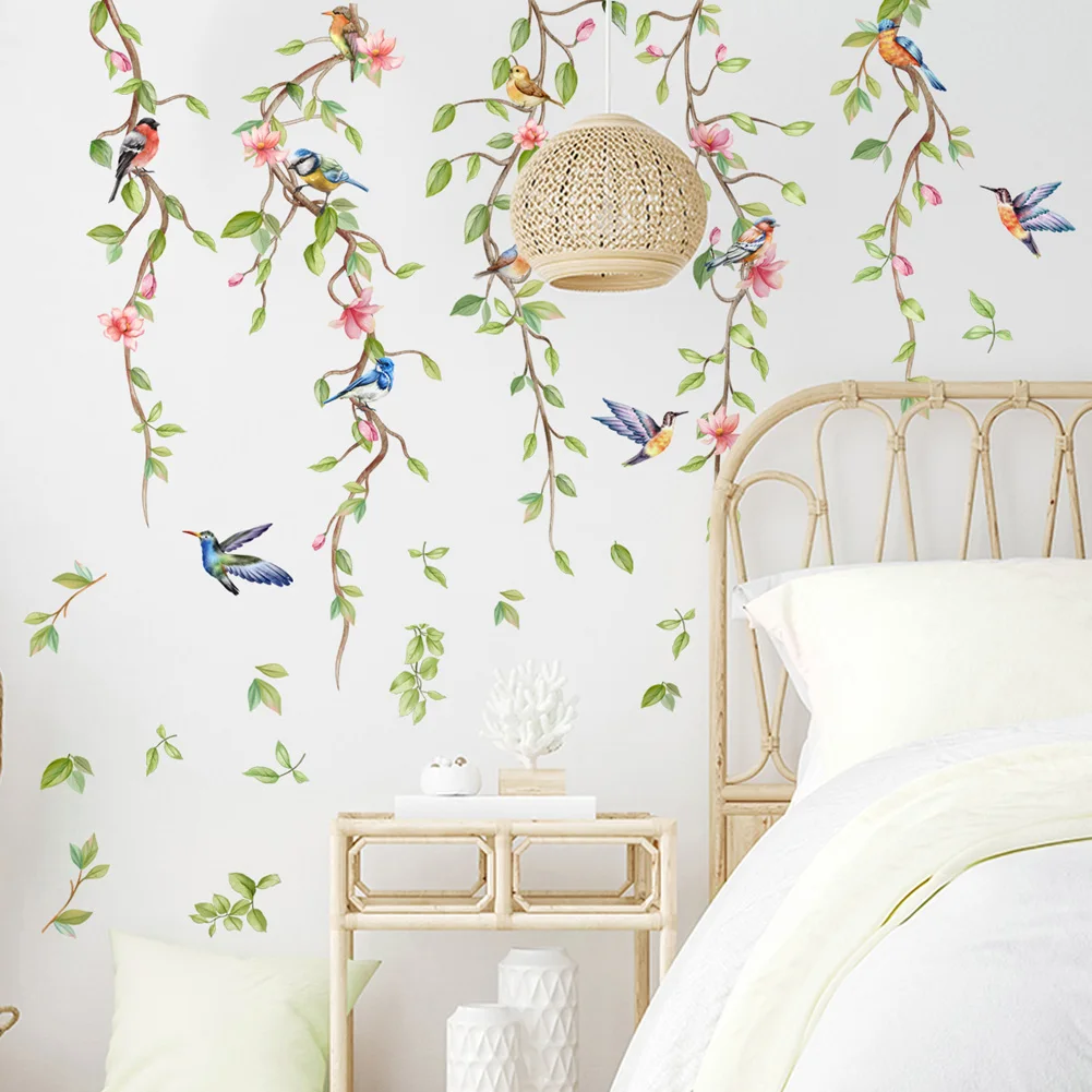 

Branches Flowers Birds Wall Sticker Living Room Background Decor Decals Bedroom Decoration Self-adhesive Home Beautify Wallpaper