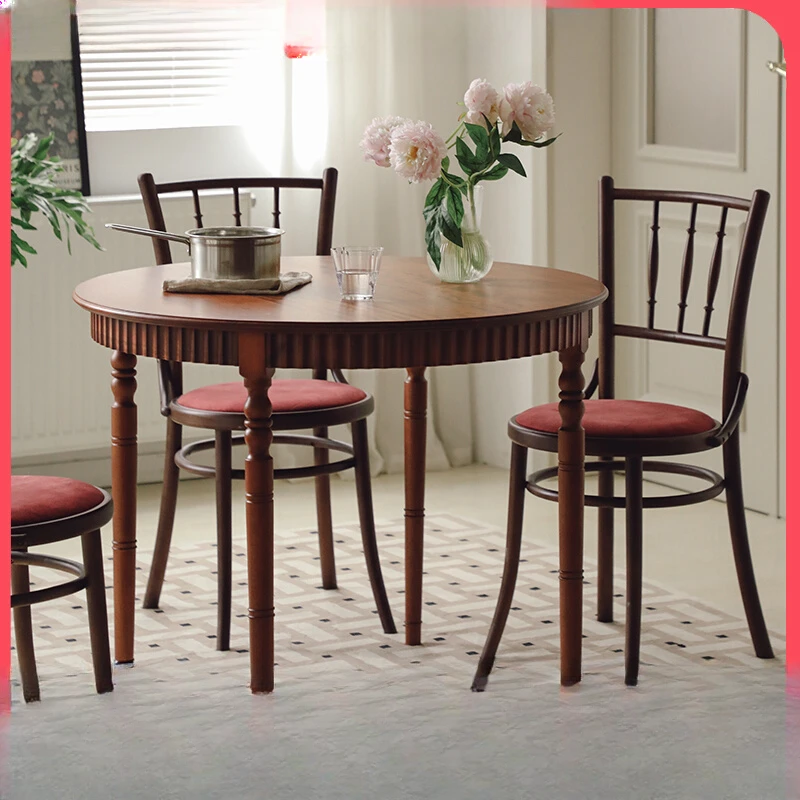 

Vintage Solid Wood Round Table MCM Dining Table Household Small Household Dining Table and Chair Combination Vintage Teak