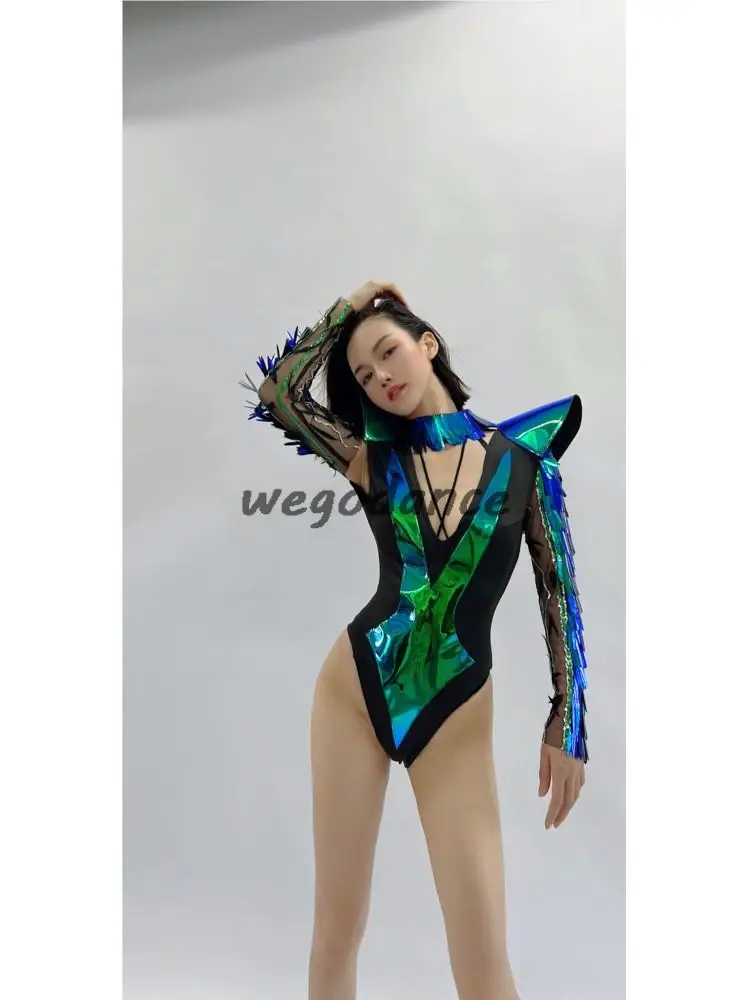 New Sexy Sequins Bodysuit Singer Performance Dancer Costume For Woman
