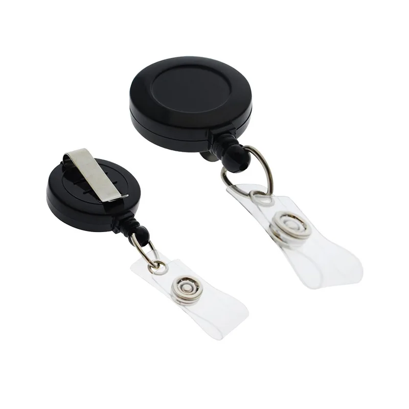 2Pcs/set Round Badge Reels Retractable White Black Transparent Working Permit Clip ID Tag Clips Easy To Pull Badge Reel