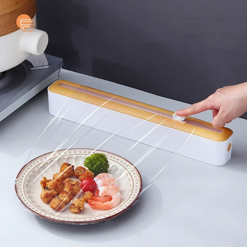 2 in 1 Plastic Wrap Dispenser Food Cling Film Cutter Wrap Storage Box Aluminum Foil Stretch Film Cutter Kitchen Accessories