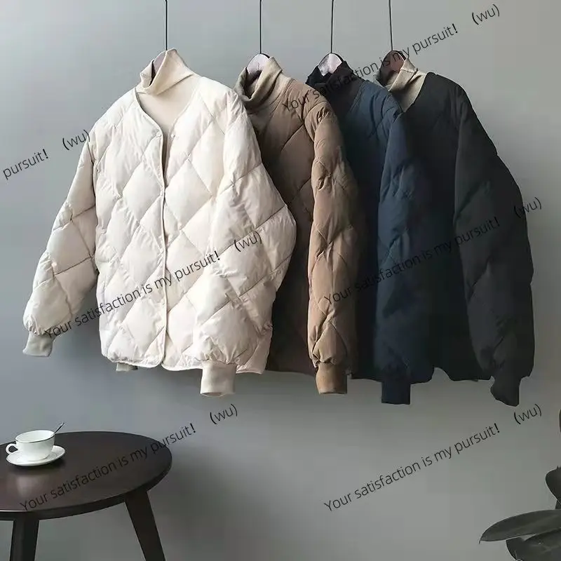 菱形の綿服 レディース ショート丈 冬服 パデッドコート 人気 ダウンコットンパッド入り服 襟なし