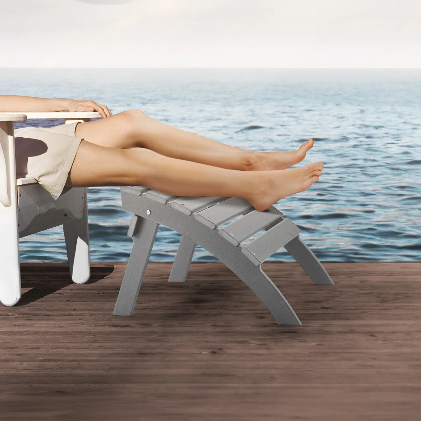 

Adirondack Ottoman 21.5L x 18.9W x 14.8H Inch HDPE Folding Patio Footrest Gray