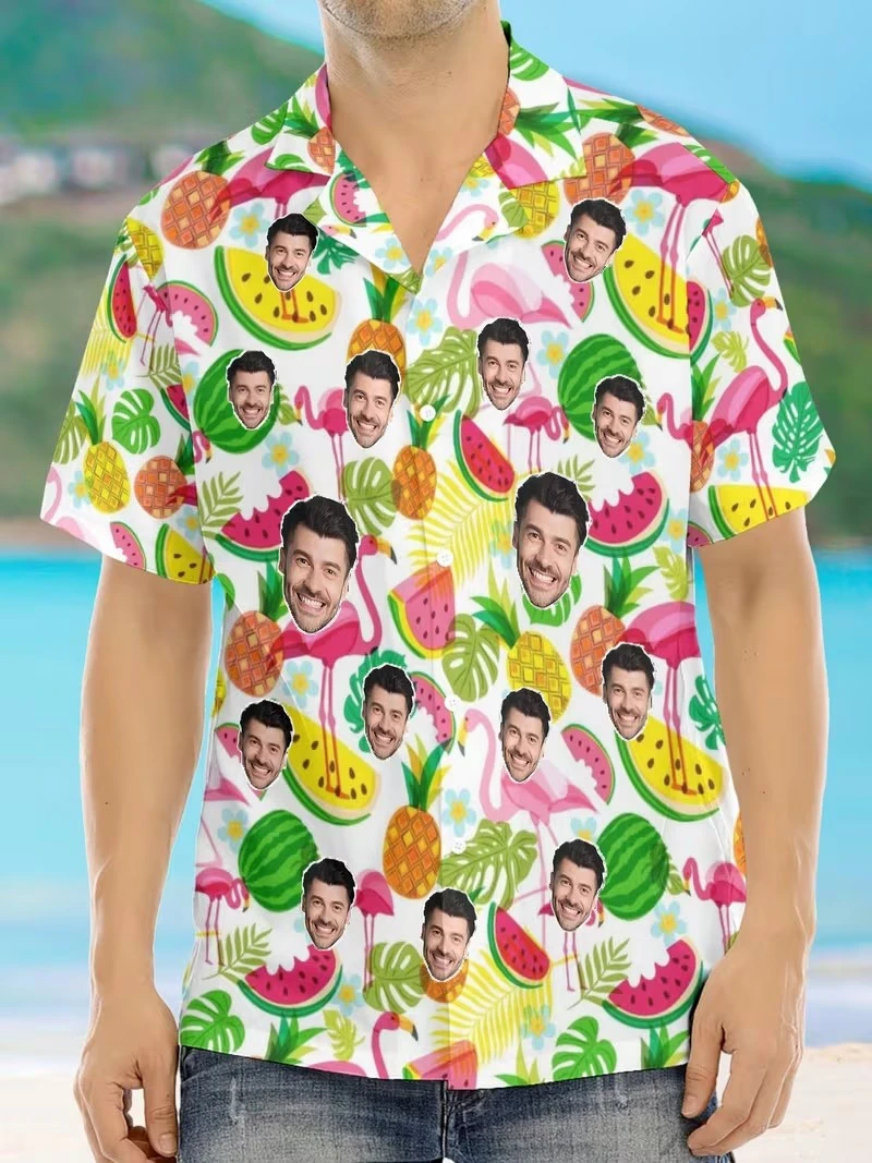 

Face Photo Tropical Flower Shirts For Men Clothing Custom 3D Print Hawaii Beach Shirt Y2k Top Vacation Casual Hawaiian Blouses