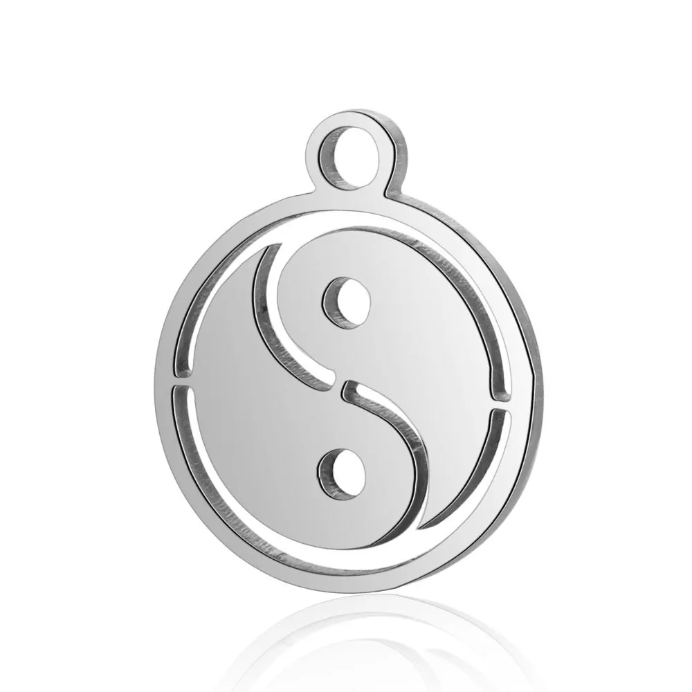 10pcs Fashion Stainless Steel Tai Chi Yin Yang Pendant Cross Charms, DIY Necklace Accessories for Men and Women