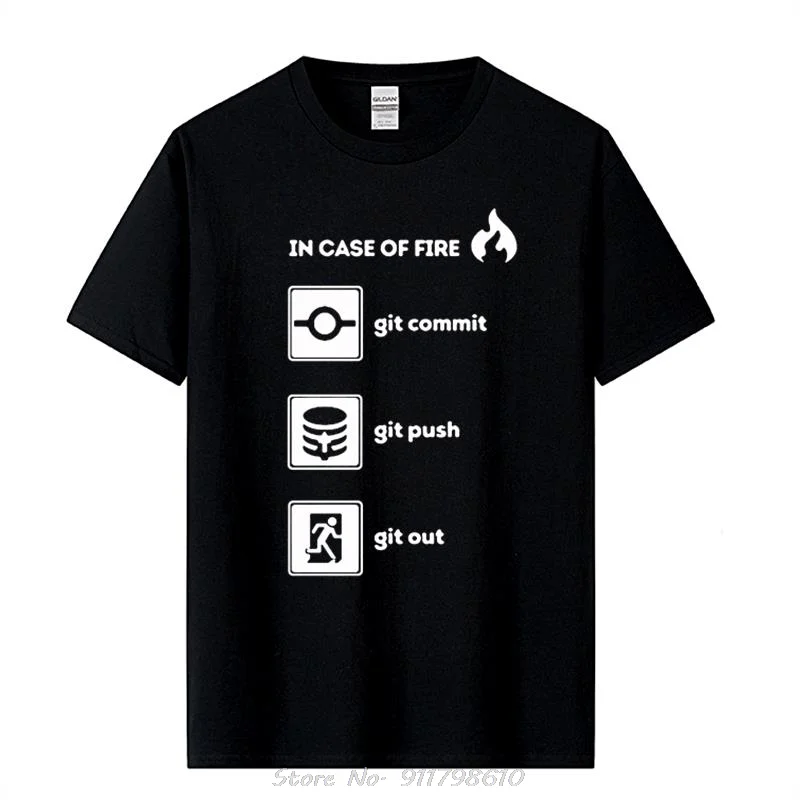 

Summer Top Quality Funny Programmer Shirt- In Case of Fire Git Commit Push Out Graphic T Shirts EU Size Fitness T-shirt