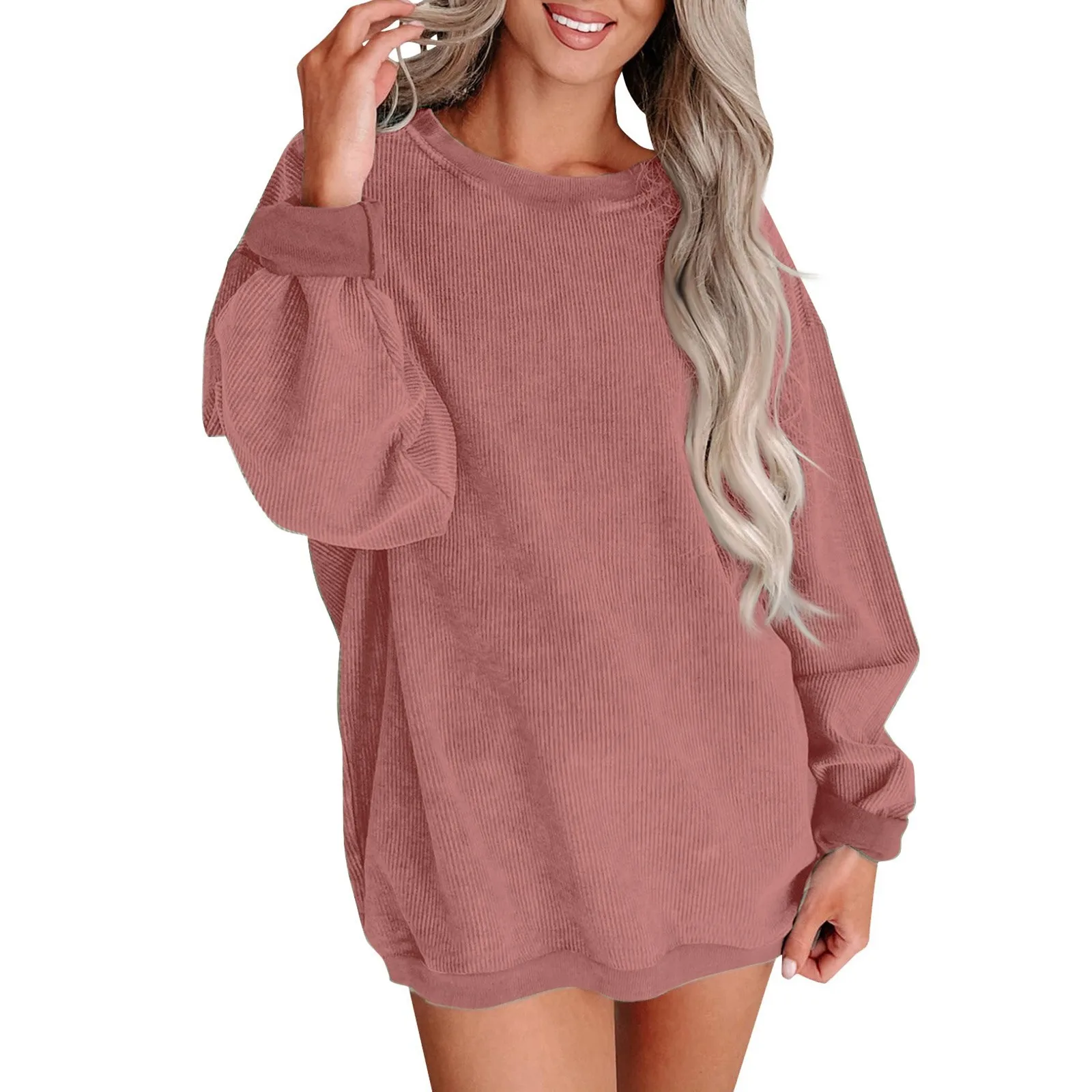 

Harajuku Solid Color Oversized Sweatshirt Women Autumn Round Neck Drop Shoulder Loose Pullover Long Sleeve Casual Hoodies ﻿