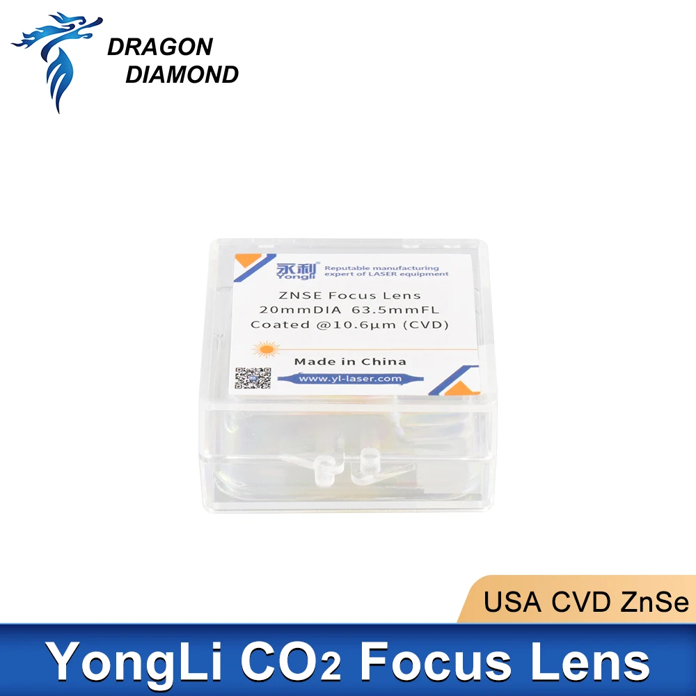 Yongli CO2 Focus Lens USA CVD ZnSe Diameter 20mm FL 38.1 50.8 63.5 76.2 101.6 127mm for CO2 Laser Engraving Cutting Machine