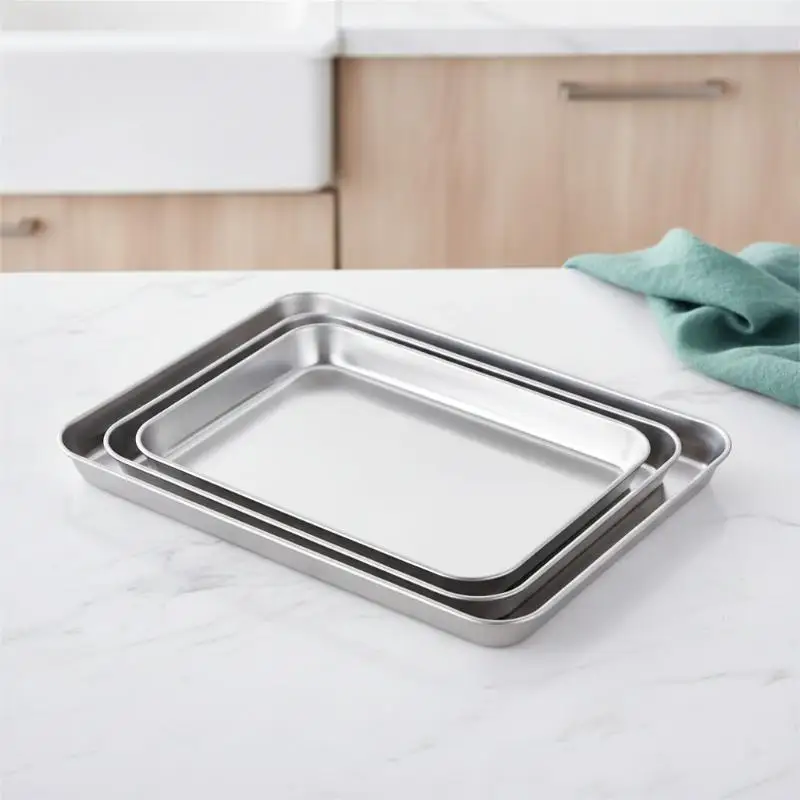 Rectangular Reusable Stainless Steel Plate Steaming Dish Easy to Clean for Home Kitchen Daily Use Party Gathering