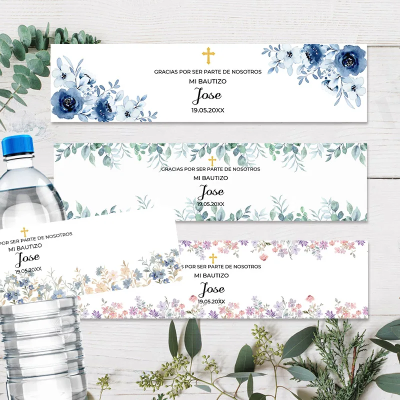 Custom Baptism Communion Confirmation Any Text Labels Sticker Water Bottle Sticker Foral Decor Personalize Mi Bautizo Stickers