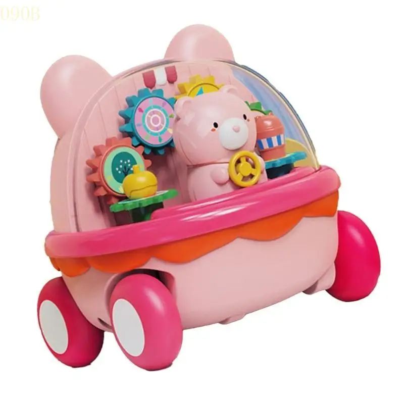 

090B Cartoon Bear Inertia Car Toy Push Back Vehicle with Visible Gears for Toddlers