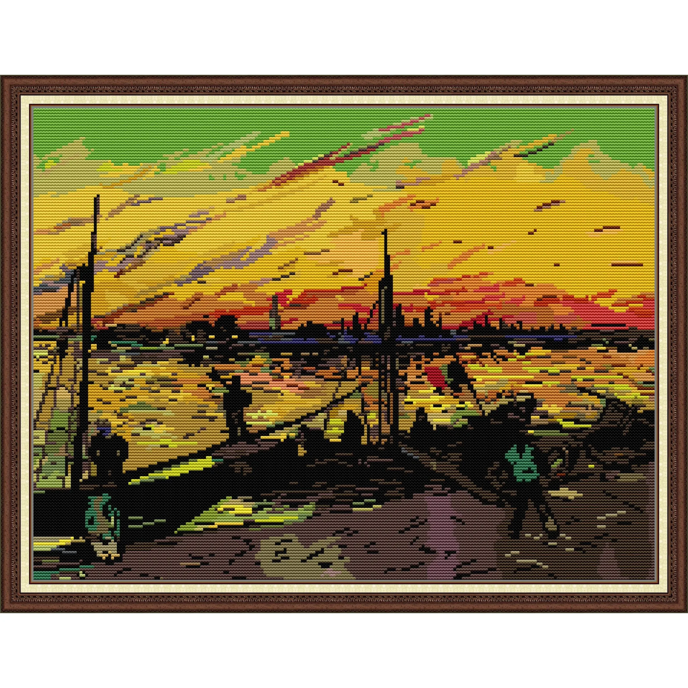 

Soulgift News Набор для вышивки крестом с предварительной печатью, штампованная ткань Аида с нитками DMC, набор для вышивания - Ван Гог - угольный транспортный барж