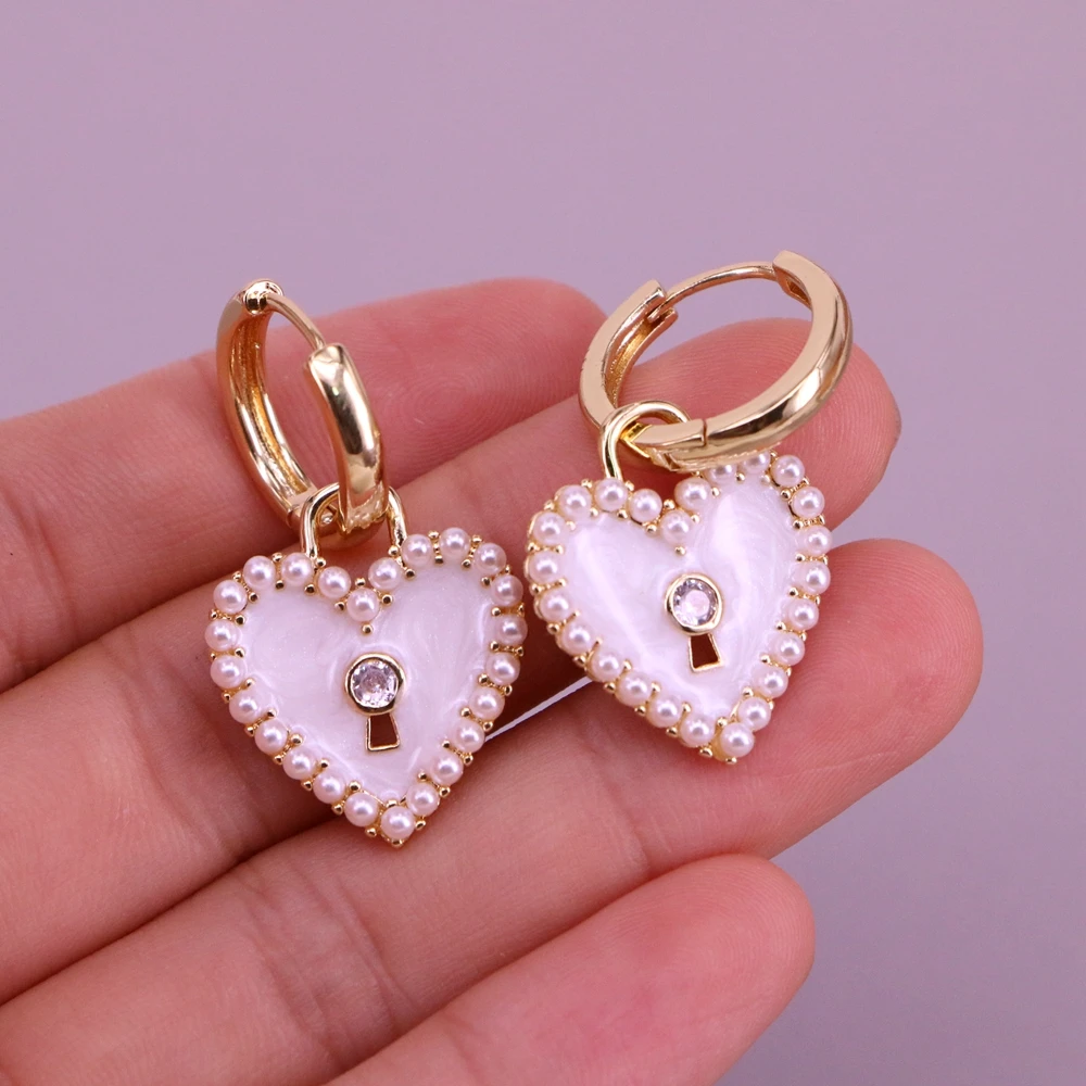 

5 Pairs, Fashion Gold Color Heart Pearl Shell Earrings For Women Statement Temperament Dangle Earrings Jewelry Wedding Gift