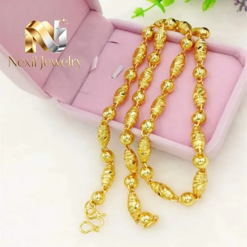 Nexil Jewelry   Nexil Jewelry  Olive & Round Bead Necklace Men's AU999 24K Gold - Exquisite polishing, fine craft, comfortable,