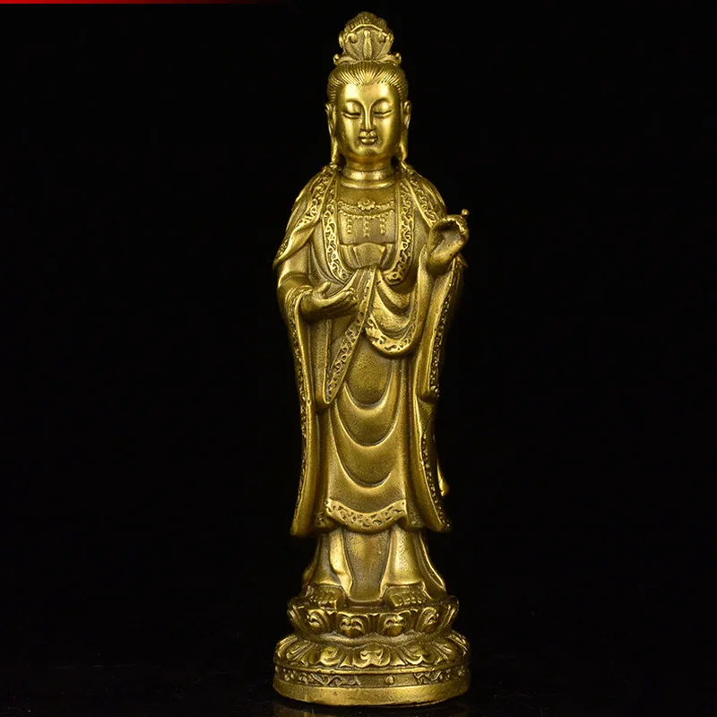 Brass Western Three Saints Guanyin Bodhisattva Mahasthamaprapta Amitabha Buddha Statue Ornament for Home Worship and Craft Decor