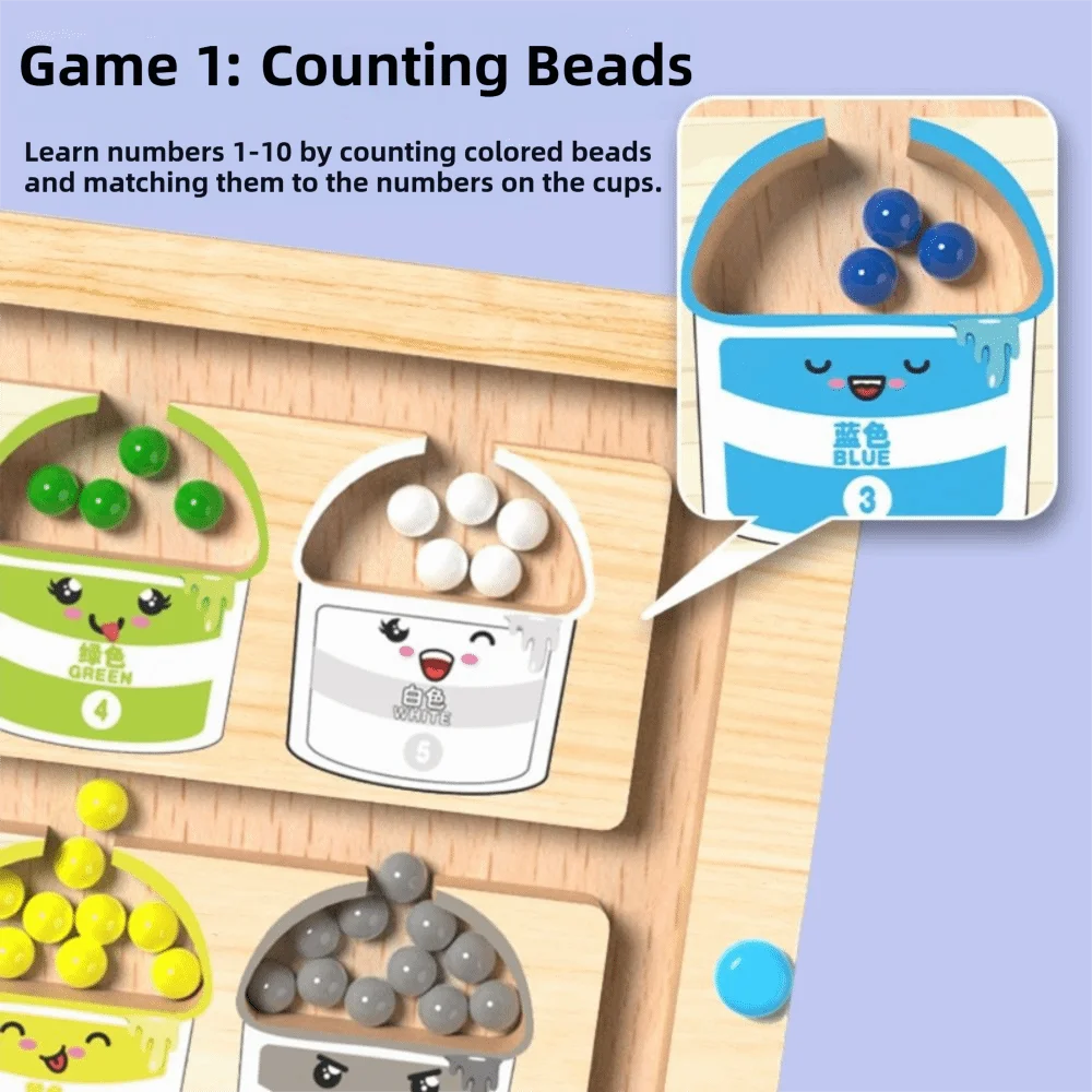 Magnetic Color Sorting Magnetic Maze Toy Montessori Style Wooden Material Number Maze Toys Puzzle Practice Walking Ball
