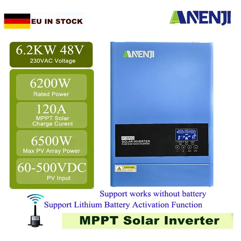 11KW 6.2KW 4KW Hybrid Solar Inverter MPPT Pure Sine Inverter 48V 24V 230VAC Off Grid Tie 160A 120A 100A Solar Charger PV 500VDC