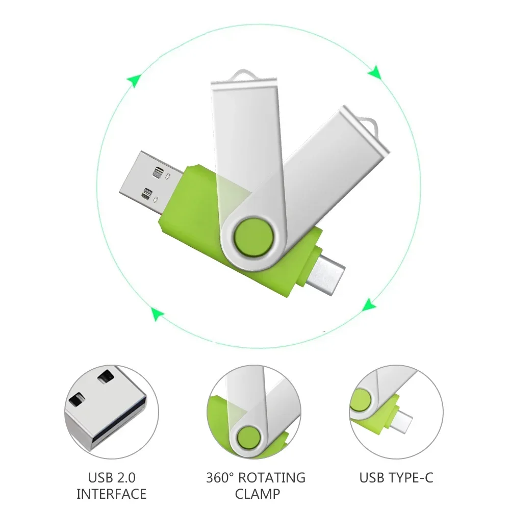 Flash Drive Usb Tipe C logam tahan air, stik memori logam 2 In 1 2.0 kualitas tinggi 4GB 8GB 16GB 32GB untuk PC/Smart TV