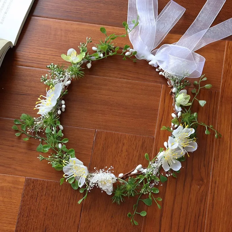 Fresh Floral Wreath Bride's Headdress Seaside Vacation Accessories Headflower White Flower Headband Photo Taken Garland