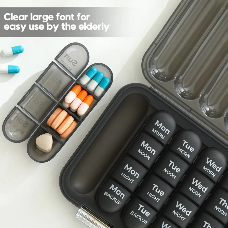7-Day Large Capacity Pill Box, Portable Medicine Storage Case for Travel and Daily Carry