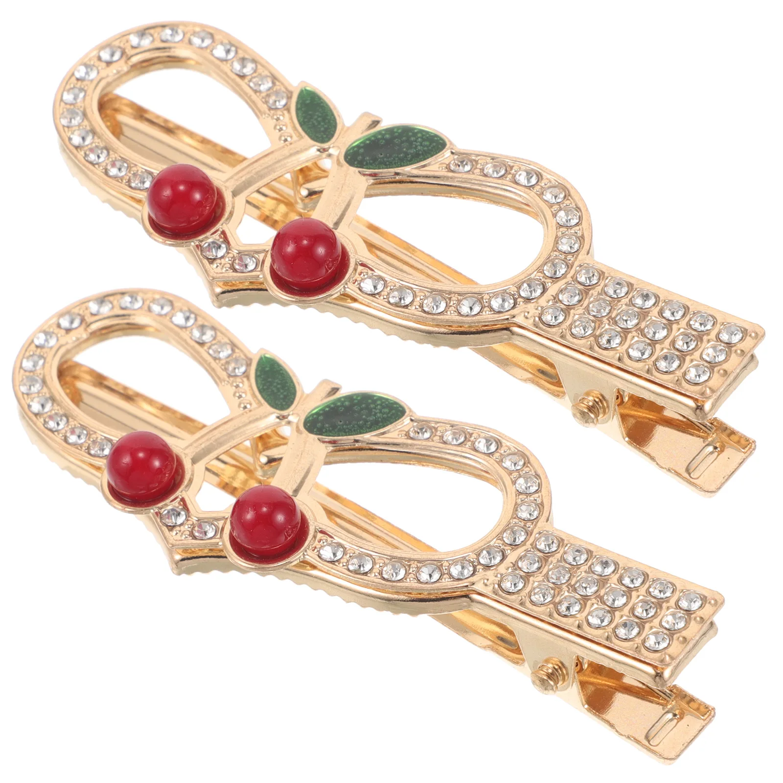 

2 pcs Cherry Hair Clips Rhinestone Duckbill Bang Clips Sparkling Hairpins For Women Girls Tame Flyaways Party Wedding Hair