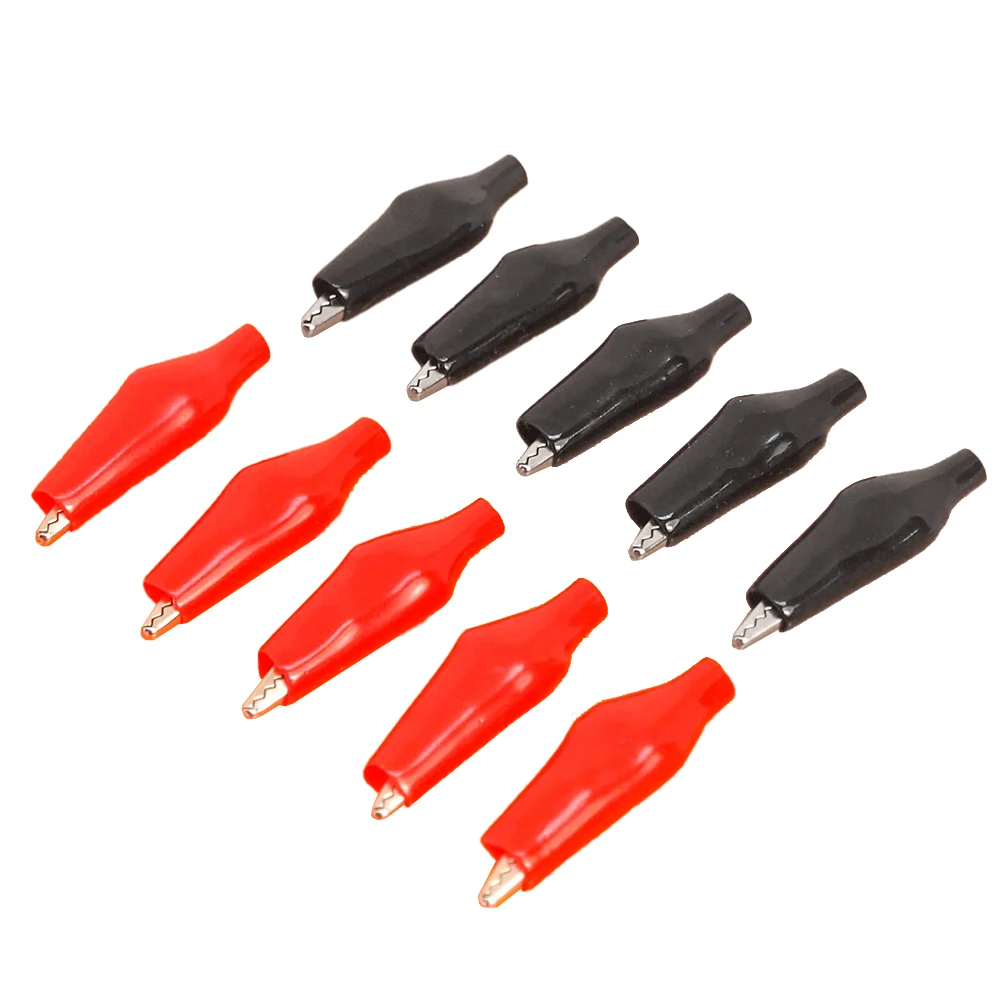 10PCS Crocodile Clips 5A With Sheath Nickel Plated Iron Test Clip 28MM Red Black Power Clip For Circuits And Automobiles