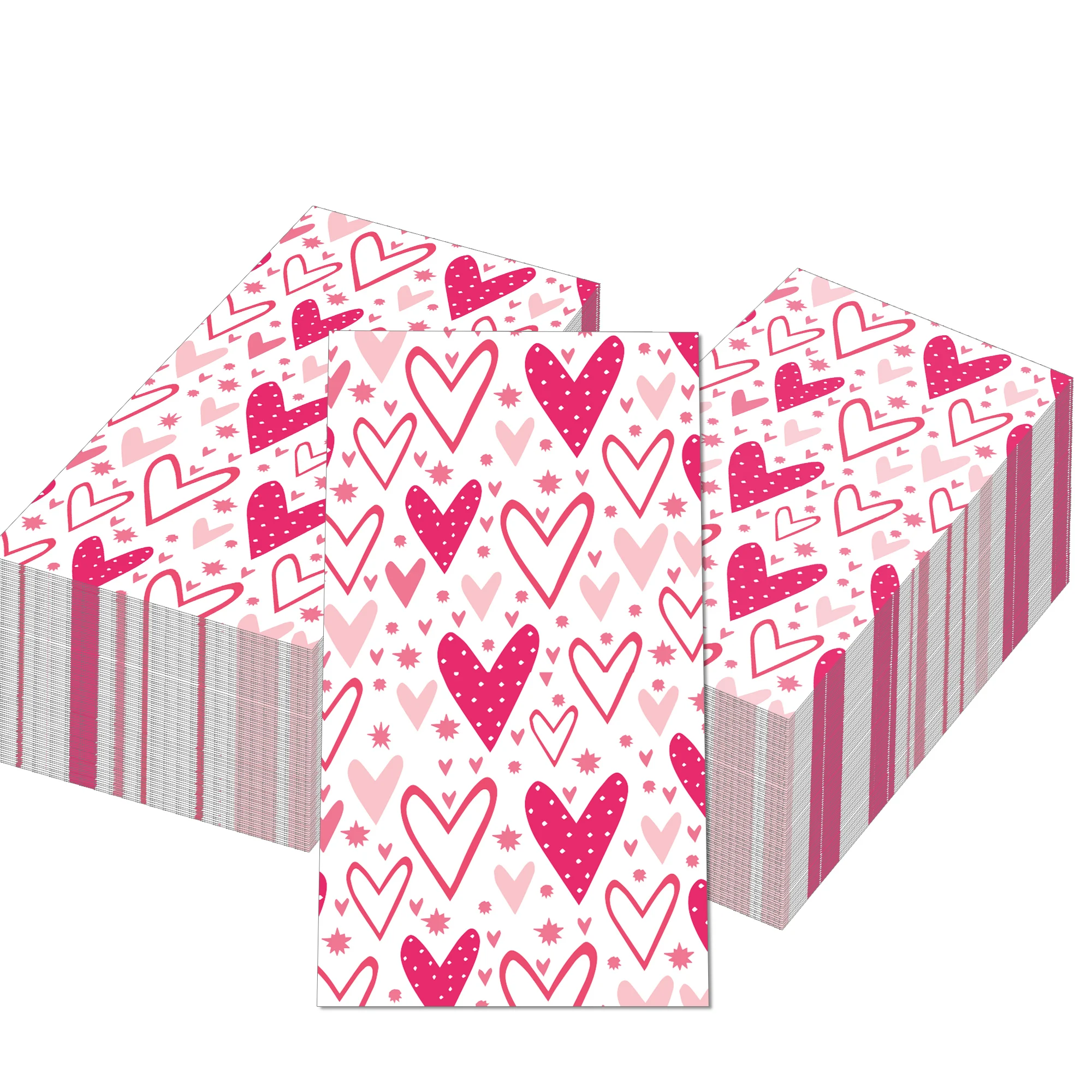 60pcs Disposable Paper Guest Towels Mixed Pink Red Heart Pattern Napkins Sweet Valentine Gathering Table Decoration