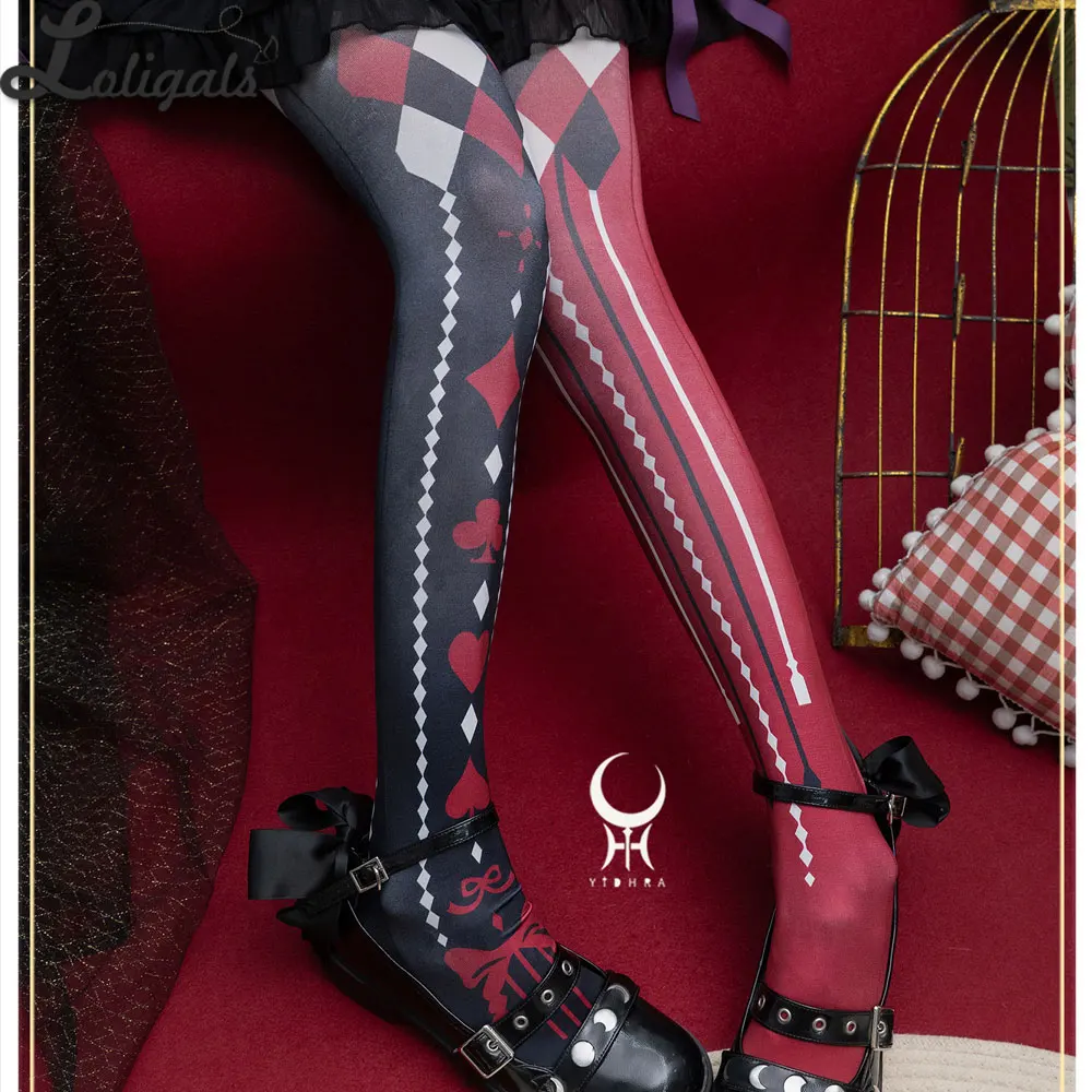 Gothic Lolita Tights Poker Card Pattern Cosplay Pantyhose for Women ~ Alice World by Yidhra