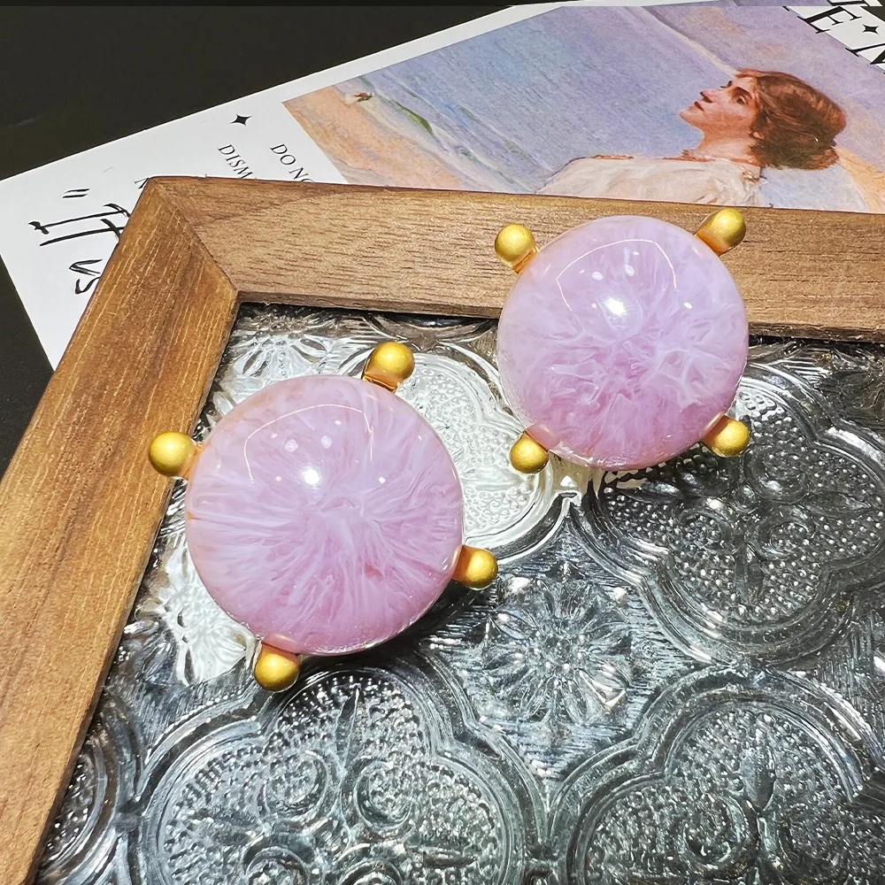 DIY accessories New earrings vintage purple plated real gold court style advanced sense light luxury retro versatile marking ear