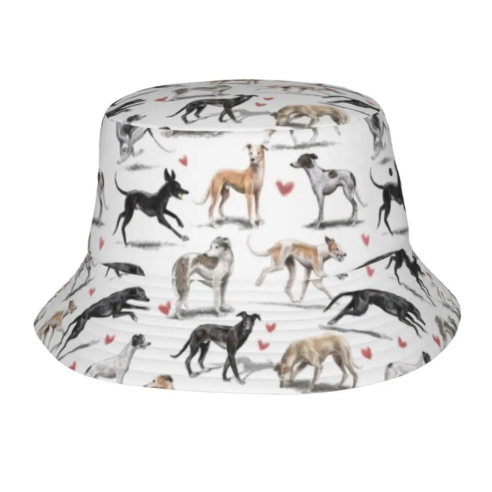 Greyhounds Pattern Bucket Hats Lurcher Whippet Sighthound Dog Summer Beach Sun Lurcher Whippet Sighthound Dog Fisherman Cap