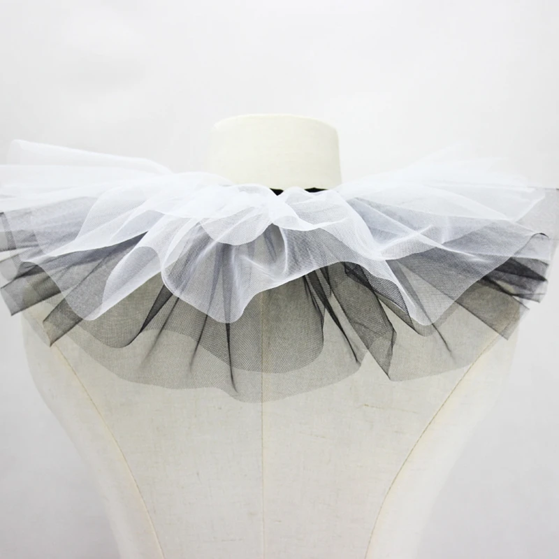 1pc Renaissance Tulle Ruffled Fake Collar Layered Black White Mesh Clown Choker Ribbon Victorian Neck Ruff Cosplay Shawl